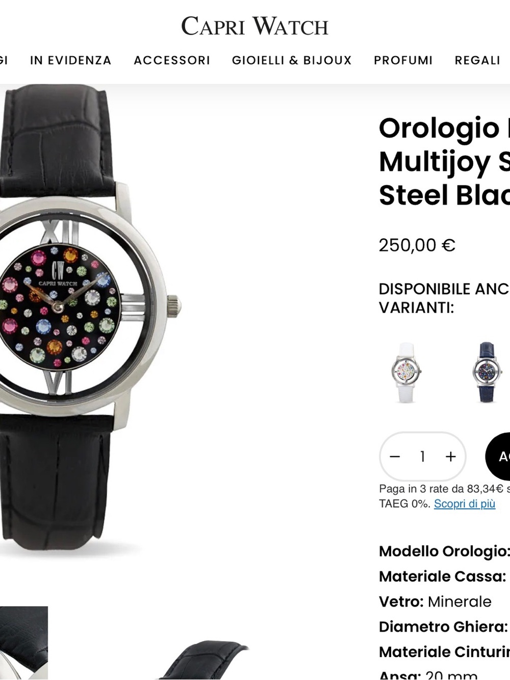 CAPRI Multijoy Steel Black Watch with Multicolored Crystal Dial